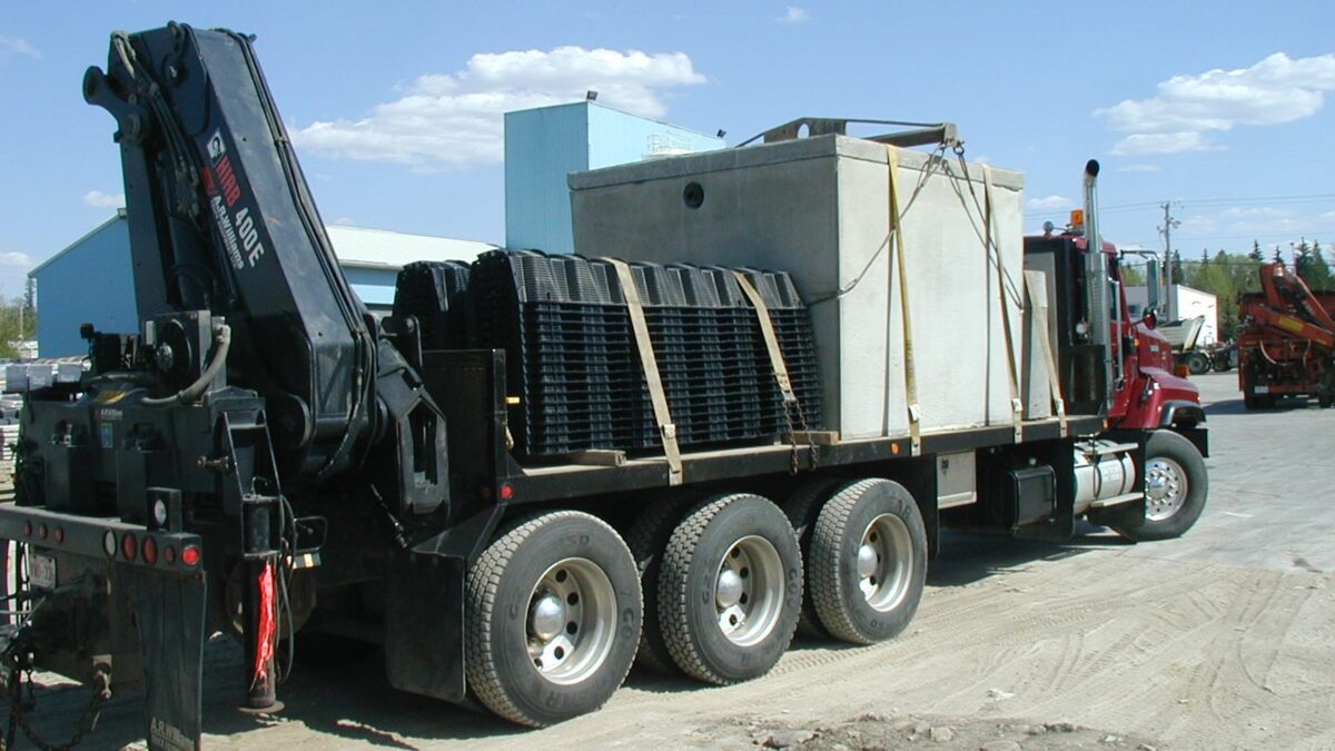 precast concrete tank on delivery truck